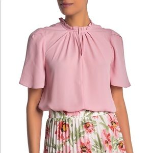NWT Tahari Short Sleeve Ruffle Trim Pleat Top